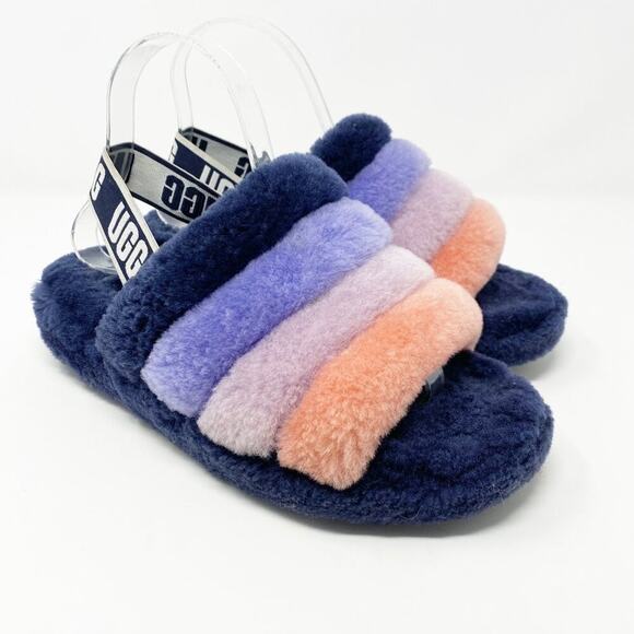 Ugg Purple Shearling Fluff Yeah Slide Sandal Women's Size 7 EUC - Picture 1 of 8